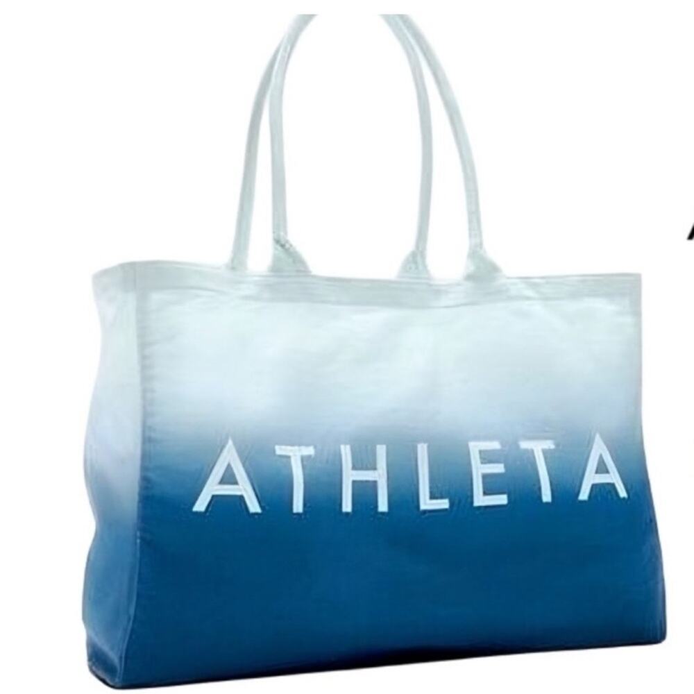 Athleta Tote Gym Beach Bag Carry On Washable Ocean Ombré Blue to White